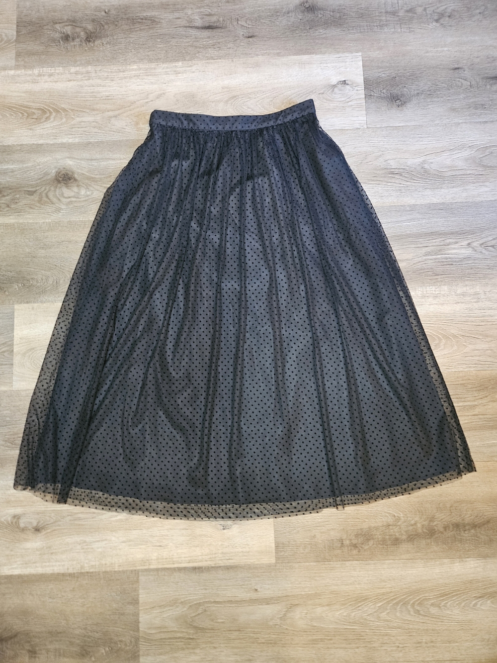 J. Crew Black Polka Dot Tulle maxi Skirt Size S Elastic Waist